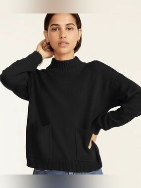 J Crew Cotton-Cashmere Patch-Pocket Mockneck Sweater black size XS